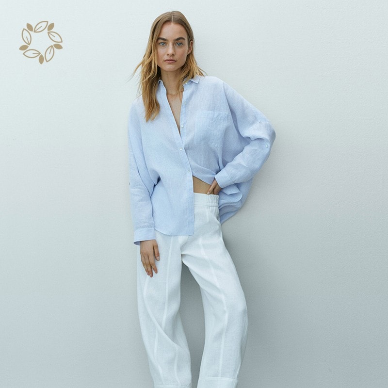 100% Linen Long-Sleeve Blouse, image 1 of 1