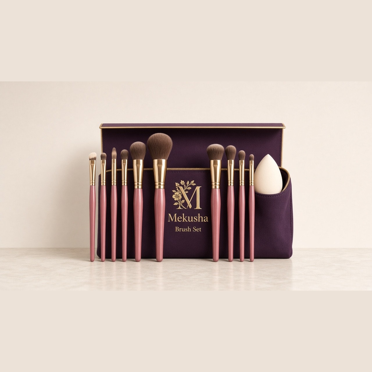 11-Piece Pink Vegan Makeup Brush Set, image 1 of 5