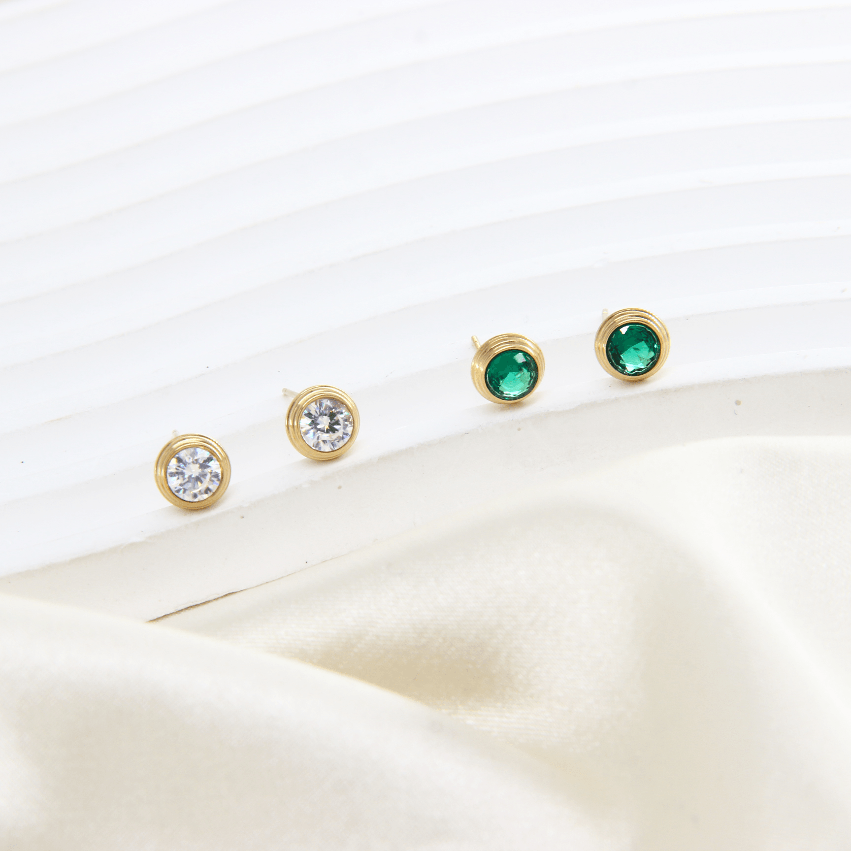 14K Gold-Plated Stainless Steel Cubic Zirconia Earrings, image 1 of 6