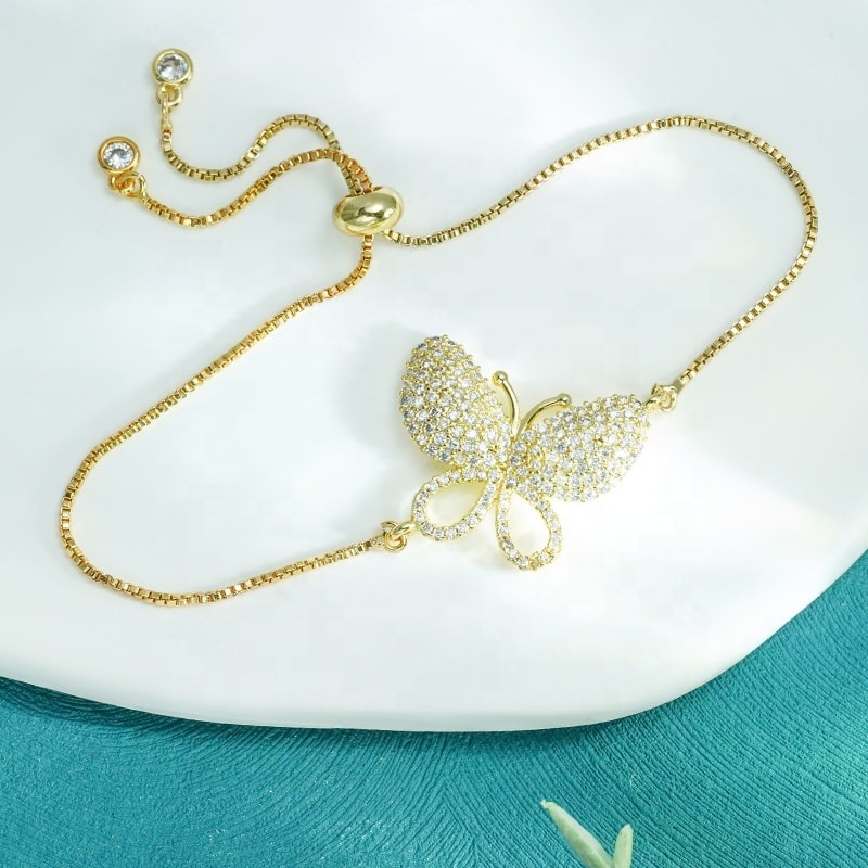 18K Gold-Plated Cubic Zirconia Butterfly Bracelet, image 1 of 6