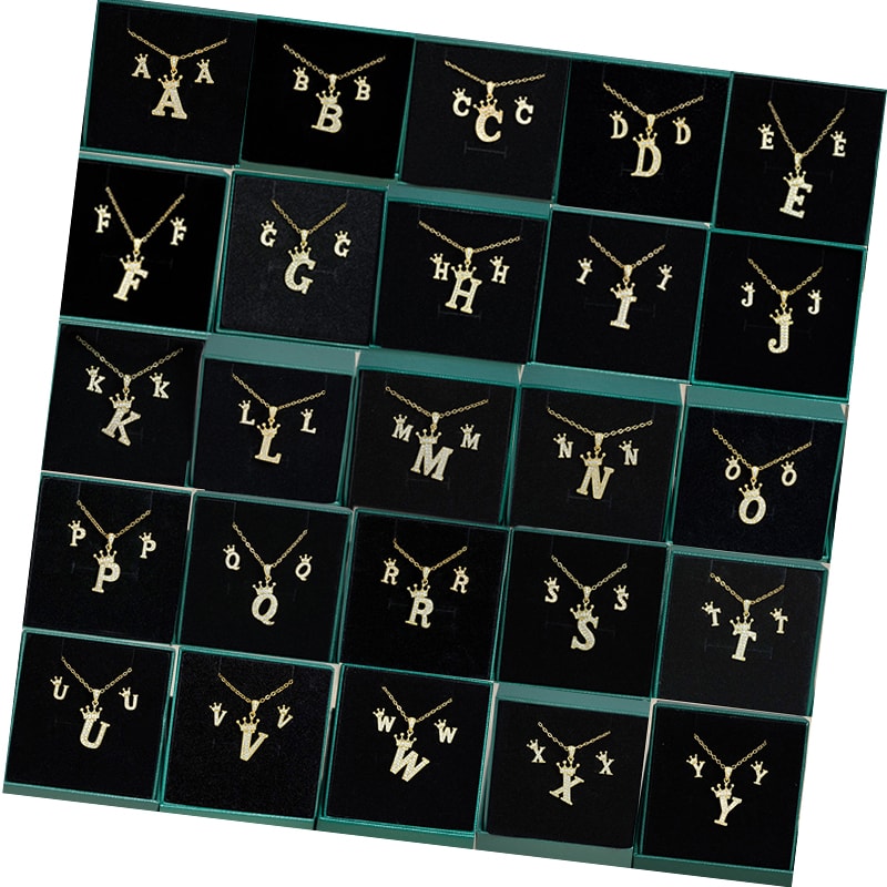 18K Gold-Plated Cubic Zirconia Initial Jewelry Set, image 1 of 6