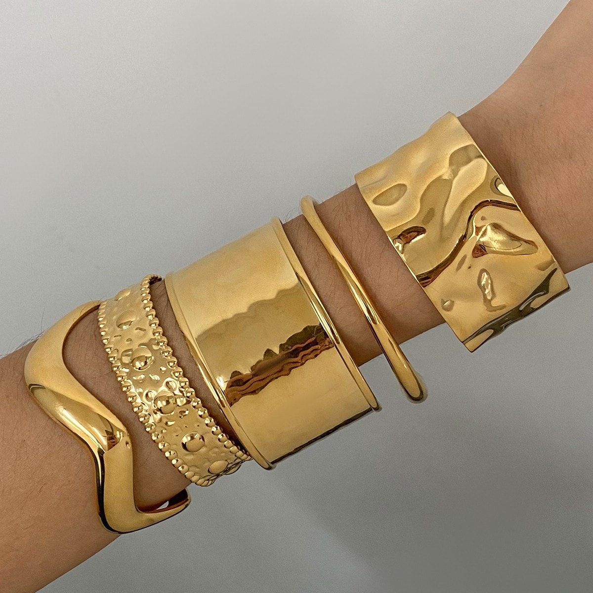 18K Gold-Plated Hammered Cuff Bracelet, image 1 of 1