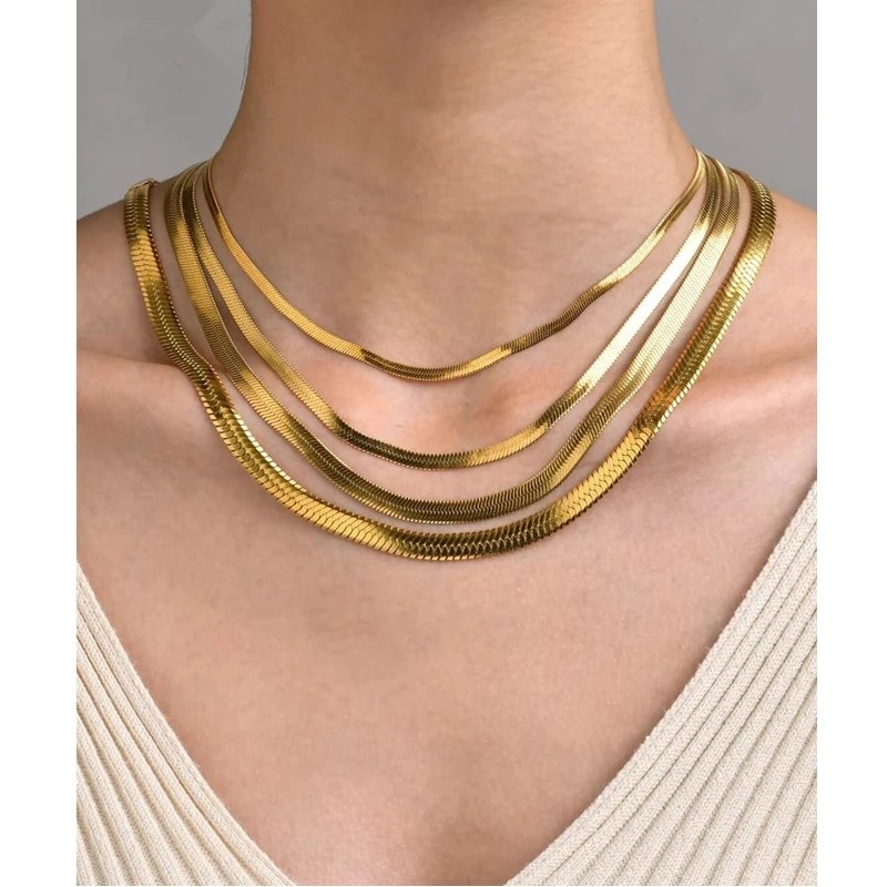 18K Gold-Plated Herringbone Snake Chain Necklace, image 1 of 6