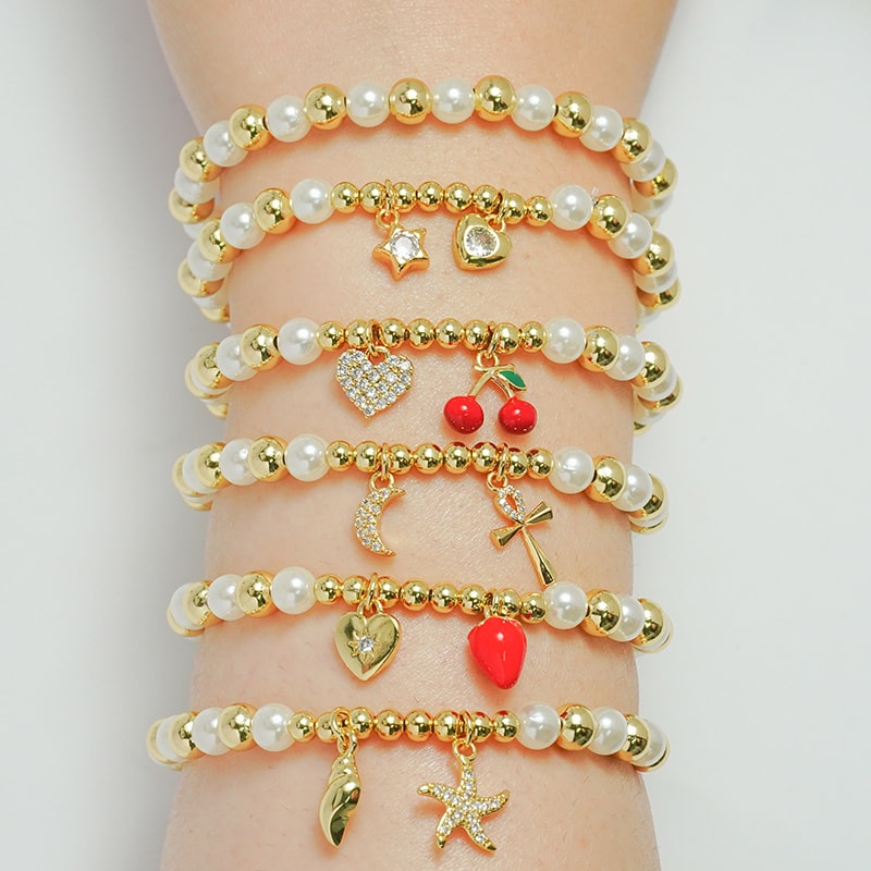 18K Gold-Plated Pearl Heart Bracelet, image 1 of 6