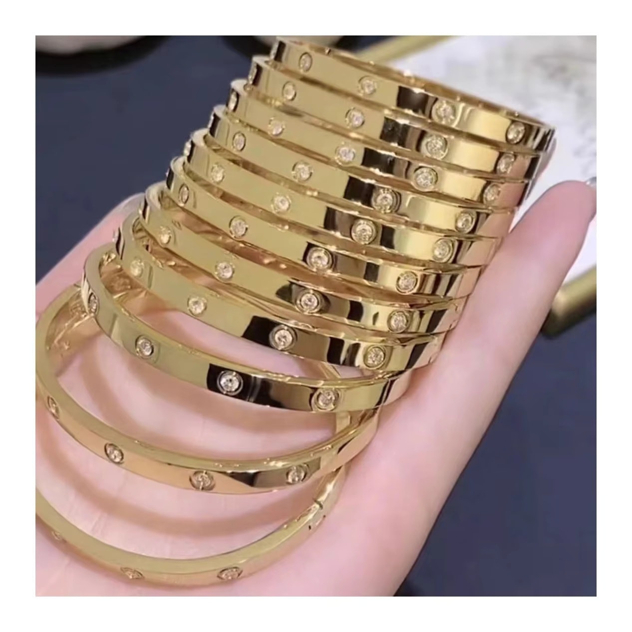 18K Gold-Plated Stainless Steel Rhinestone Bracelet, image 1 of 6