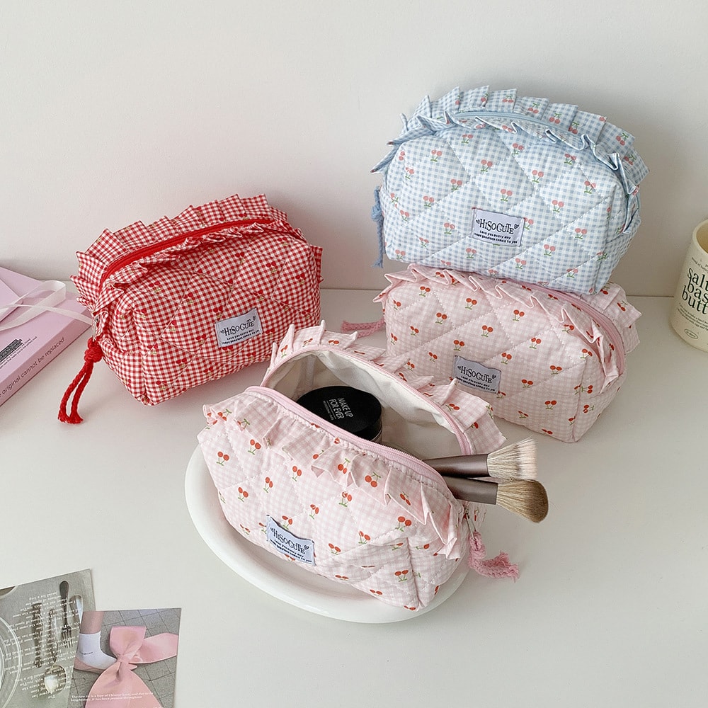 Cherry Travel Plaid Cosmetic Bag, image 1 of 6