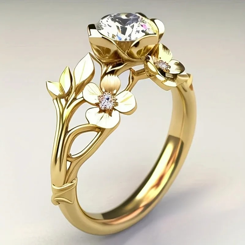 Cubic Zirconia Flower Party Ring, image 1 of 6