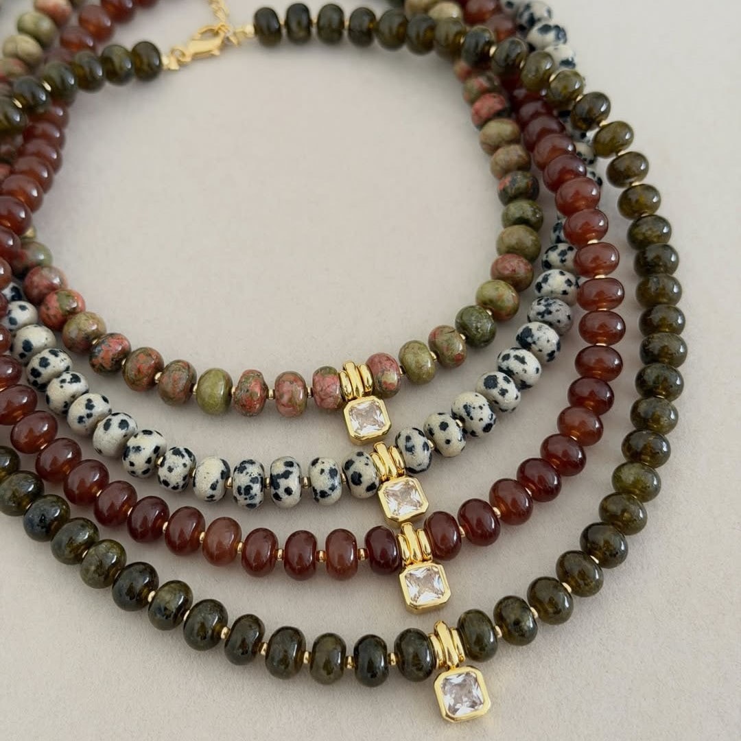 Gemstone Beaded Necklace with Zircon Pendant, image 1 of 1