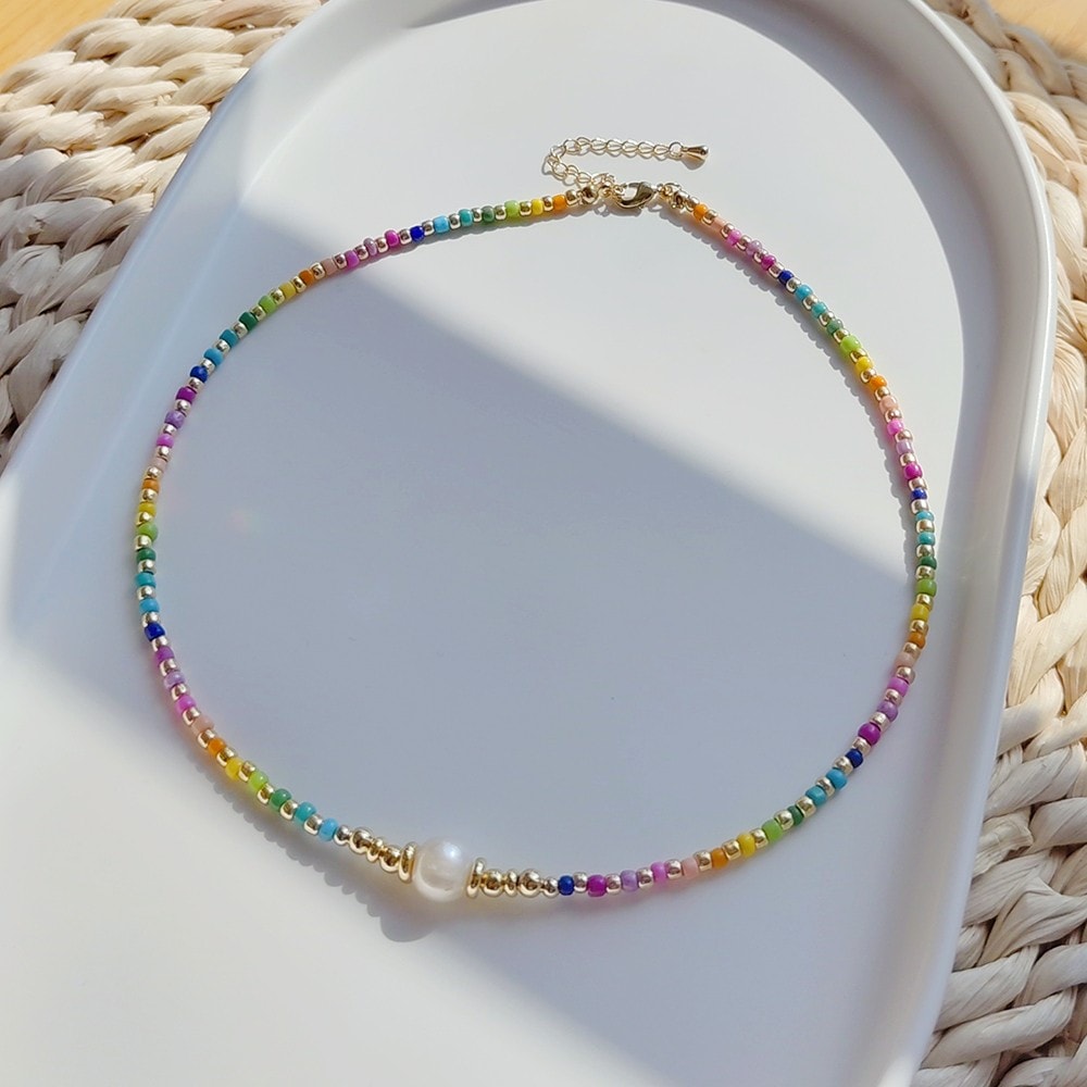 Glass Bead & Freshwater Pearl Choker, image 1 of 1