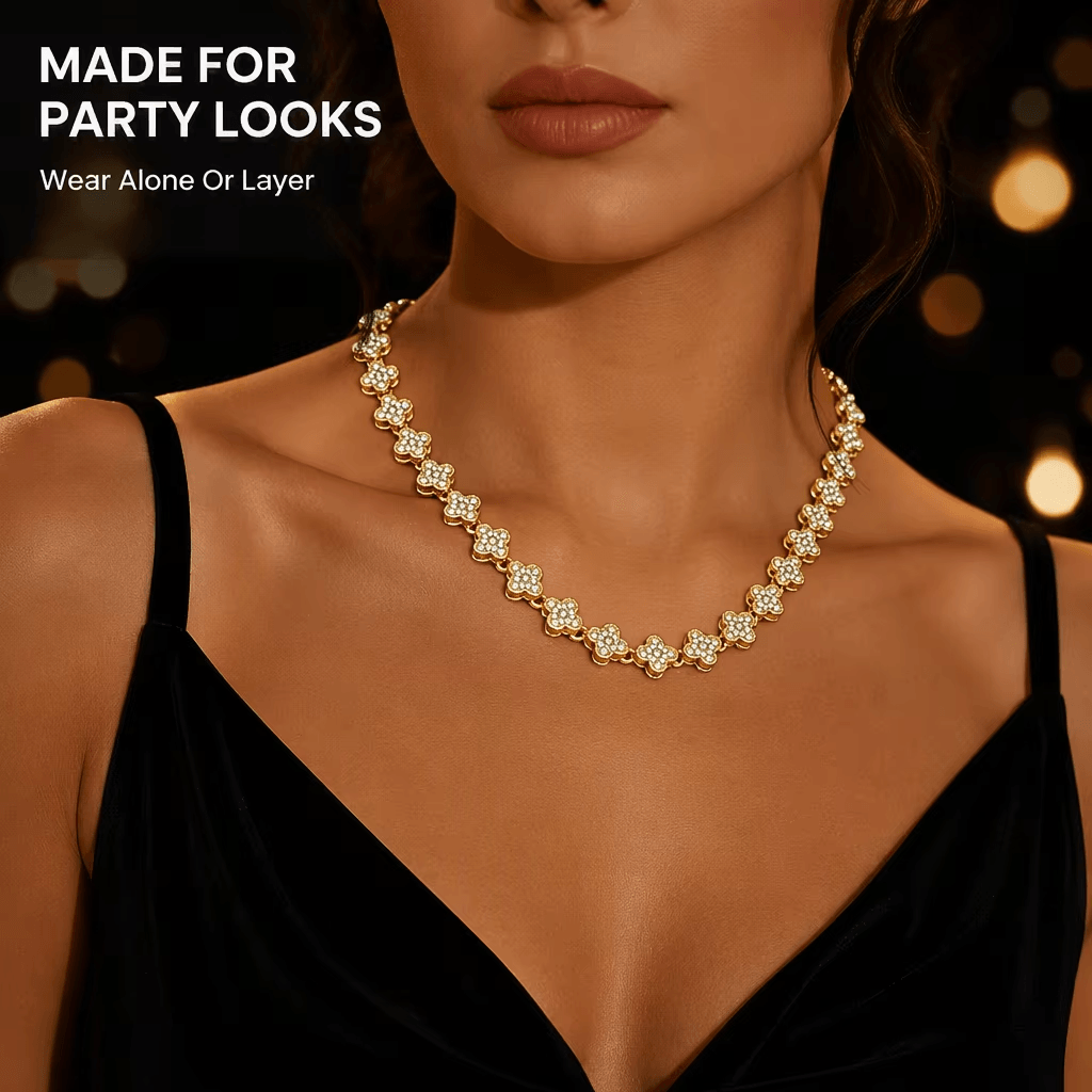 Gold-Plated Cubic Zirconia Clover Jewelry Set, image 1 of 6