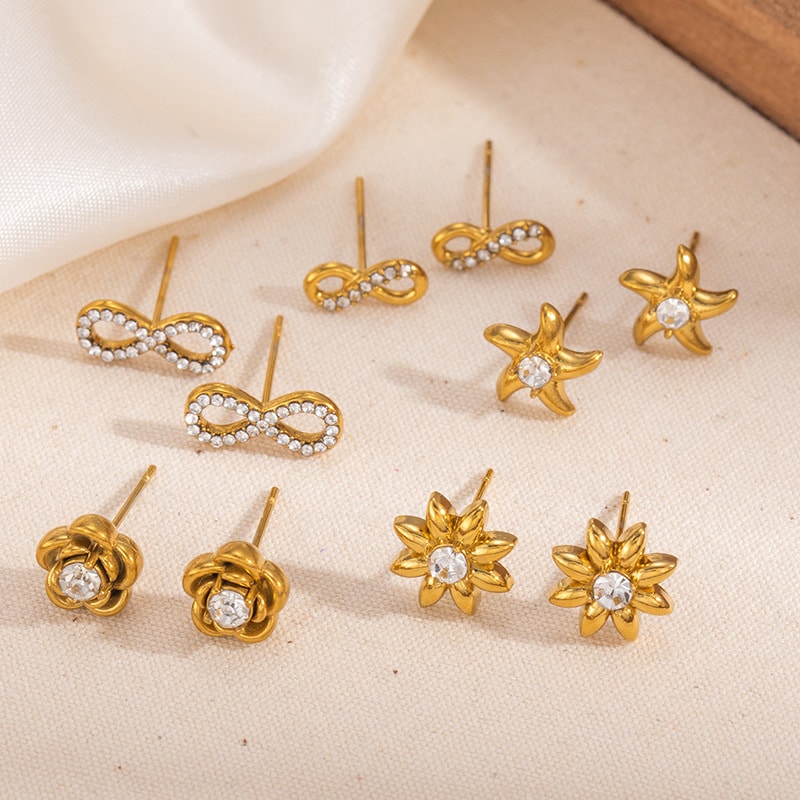 Gold-Plated Stainless Steel Cubic Zirconia Earrings, image 1 of 6