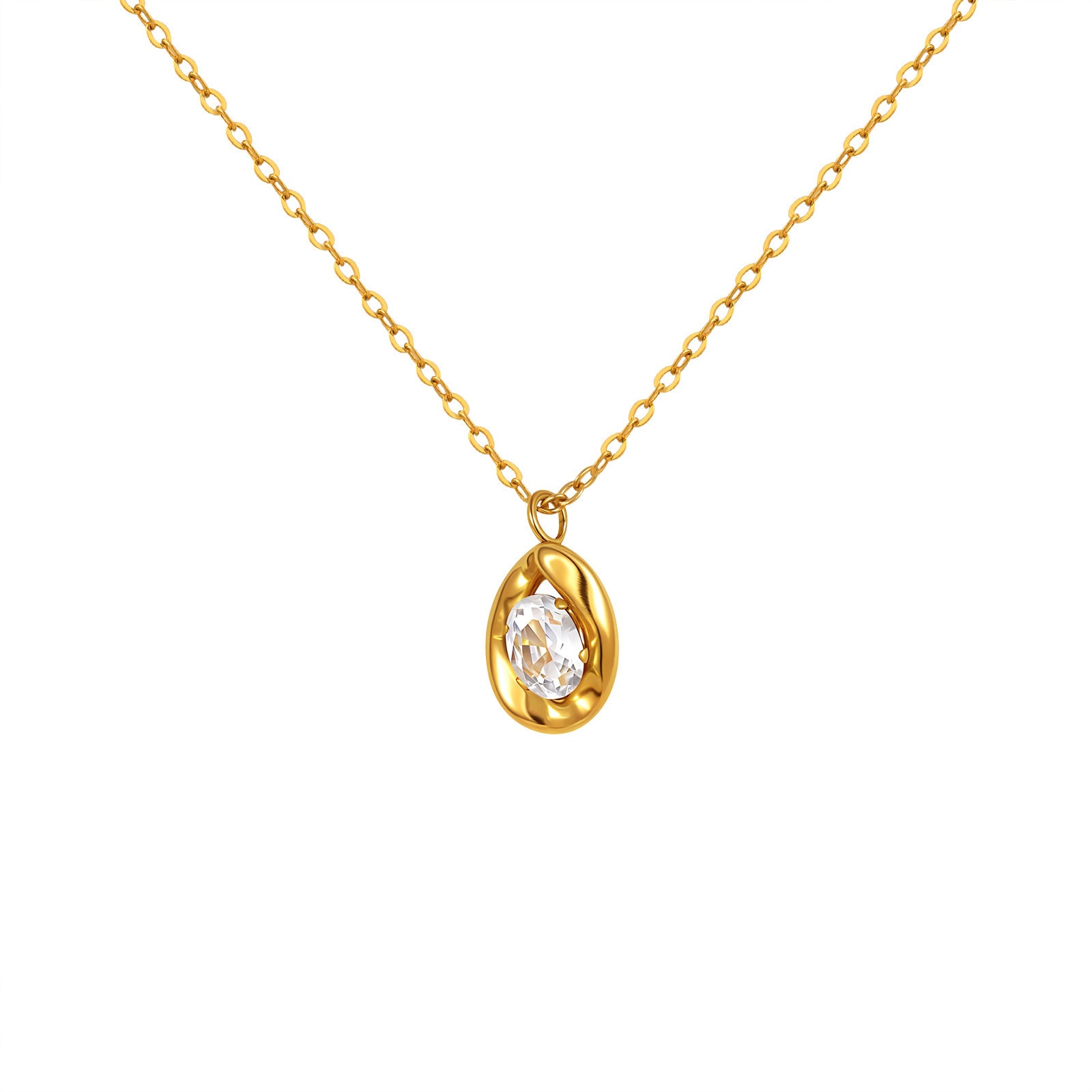 Gold-Plated Stainless Steel Cubic Zirconia Jewelry Set, image 1 of 6