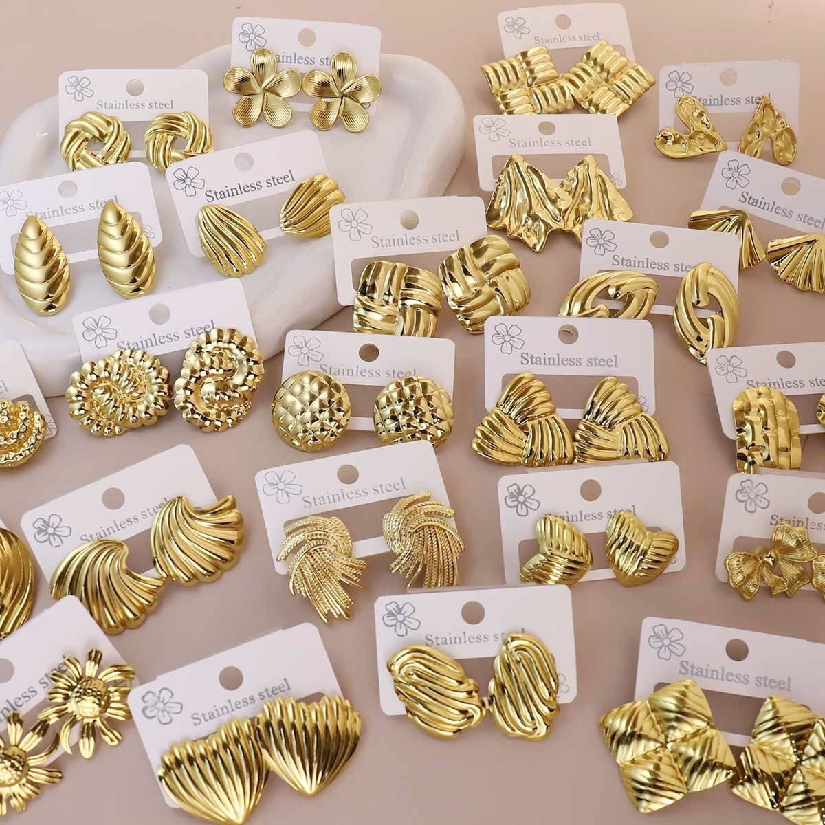 Gold-Plated Stainless Steel Drop Earrings, image 1 of 6