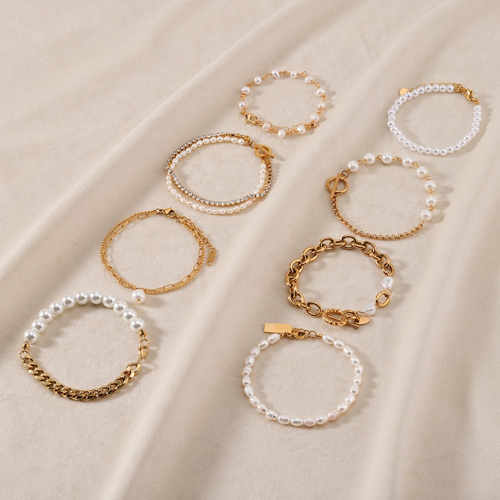 Gold-Plated Stainless Steel Freshwater Pearl Bracelet, image 1 of 6