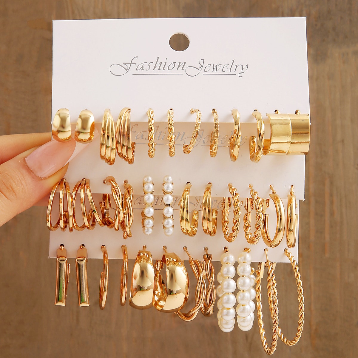Gold-Plated Stainless Steel Pearl Earrings, image 1 of 6