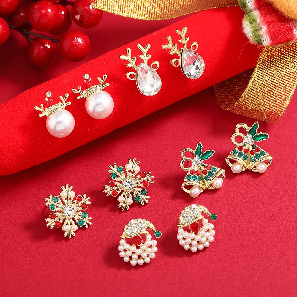 Holiday Pearl & Snowflake Stud Earrings, image 1 of 1