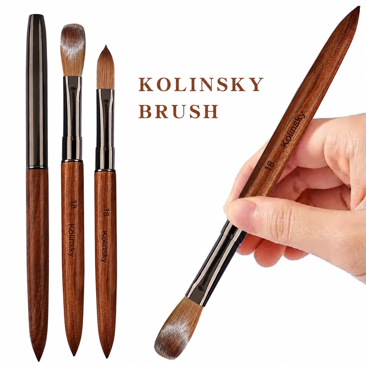 Kolinsky Acrylic Nail Brush with Wooden Handle, image 1 of 1