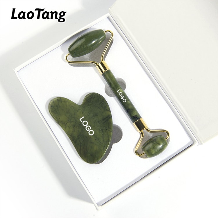 Natural Jade Gua Sha & Roller Set, image 1 of 6