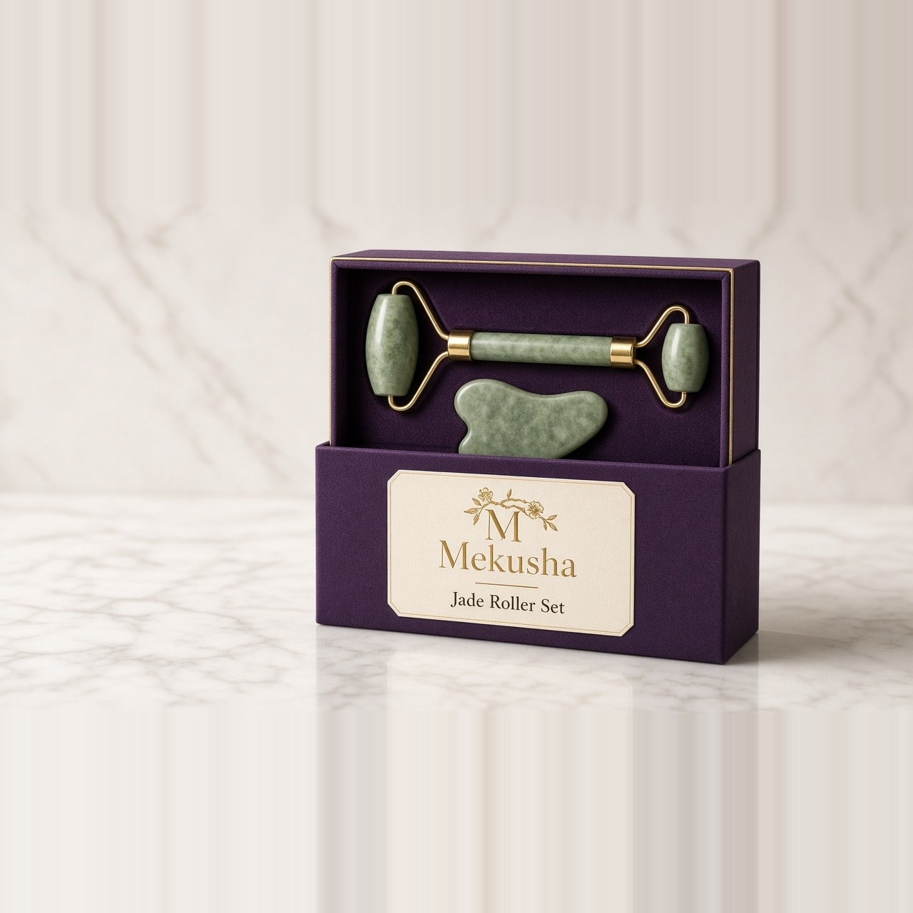Nephrite Green Jade Roller & Gua Sha Set, image 1 of 5