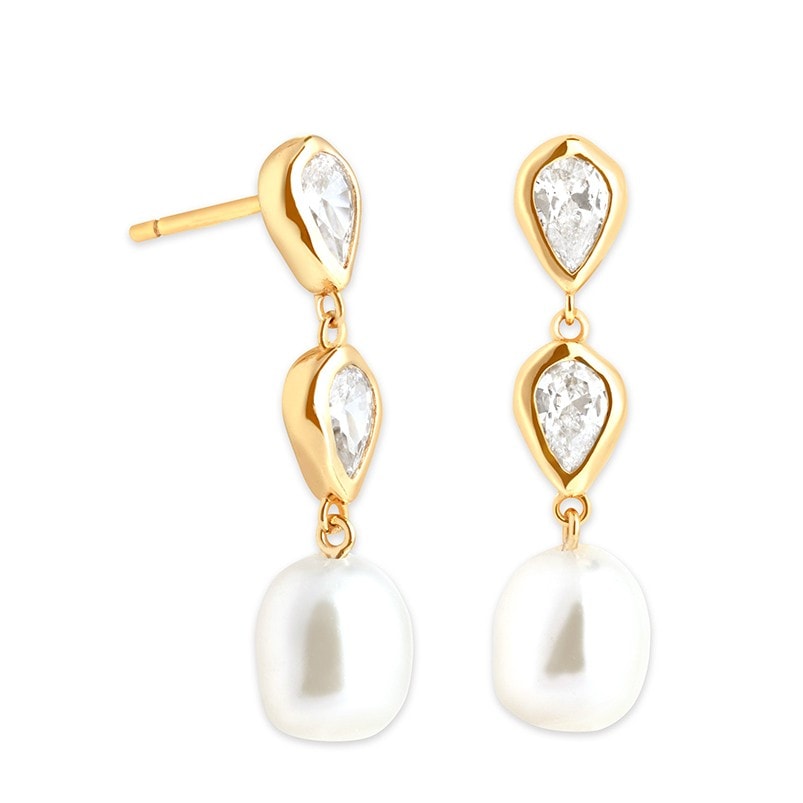 Pear-Cut Cubic Zirconia & Pearl Drop Earrings, image 1 of 1