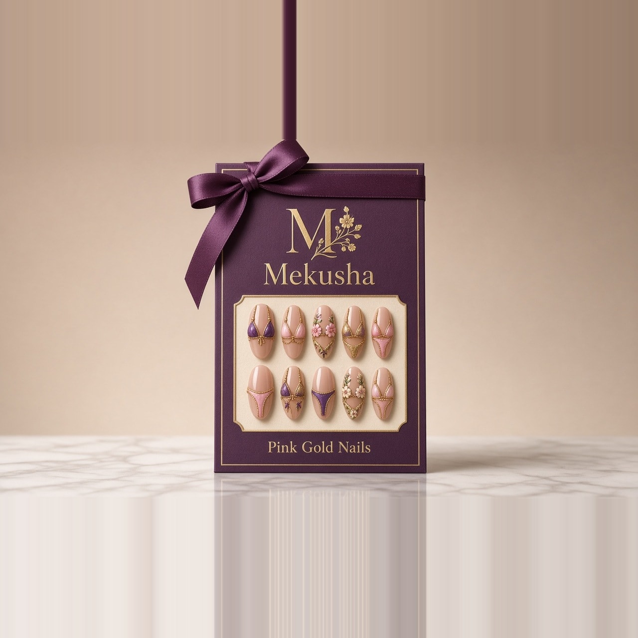 Pink Gold 3D Acrylic Press-On Nails, image 1 of 5