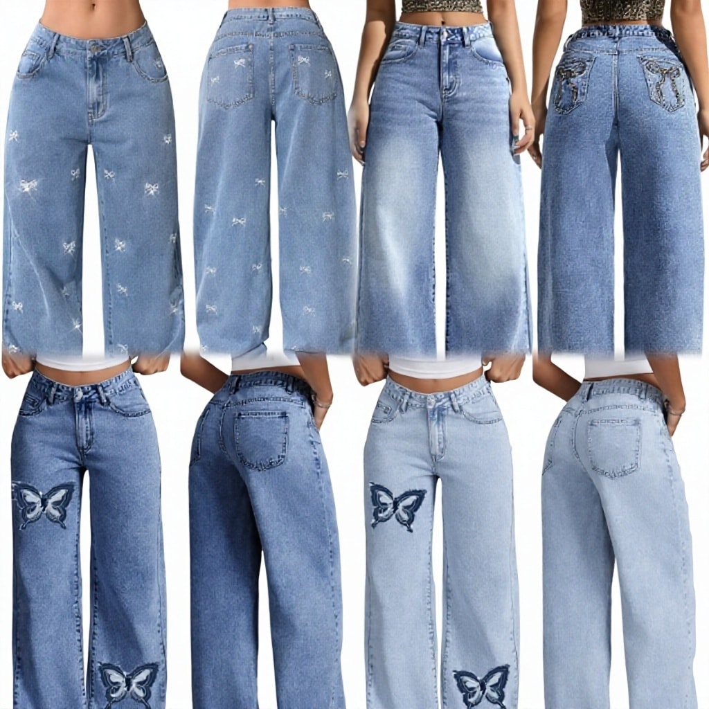 Printed Wide-Leg Loose-Fit Jeans, image 1 of 6
