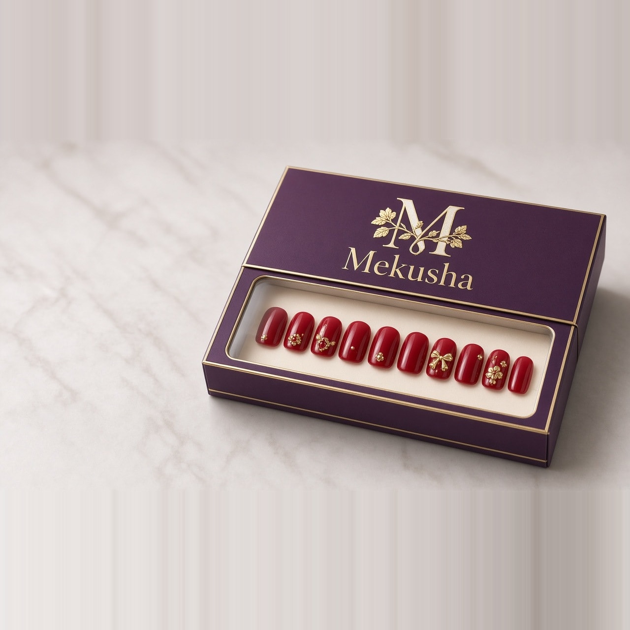 Red Charm Short Press-On Nails, image 1 of 5