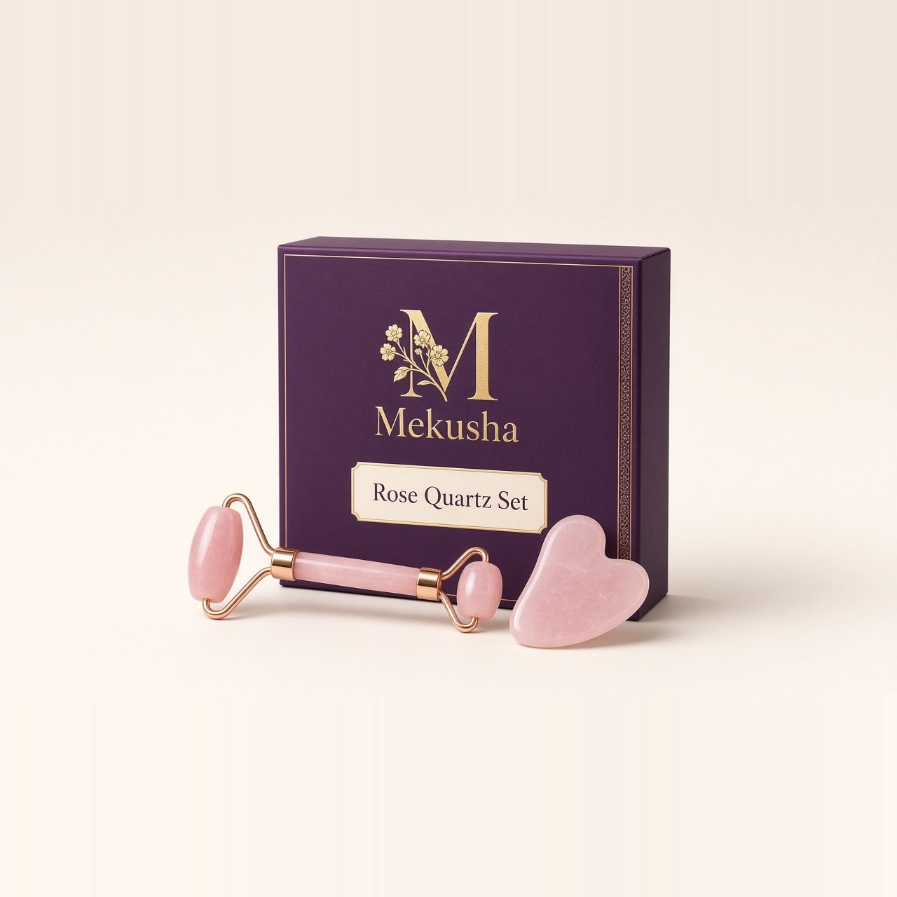 Rose Quartz Roller & Heart Gua Sha Set, image 1 of 5