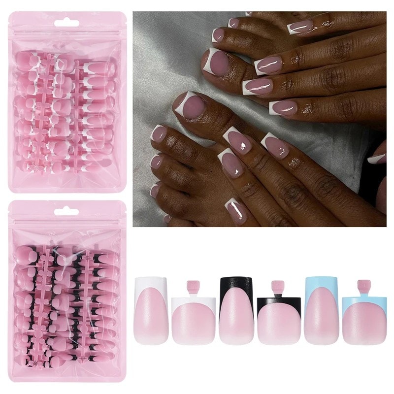 Short Square French Tip Press-On Nails, 60 pcs, image 1 of 6