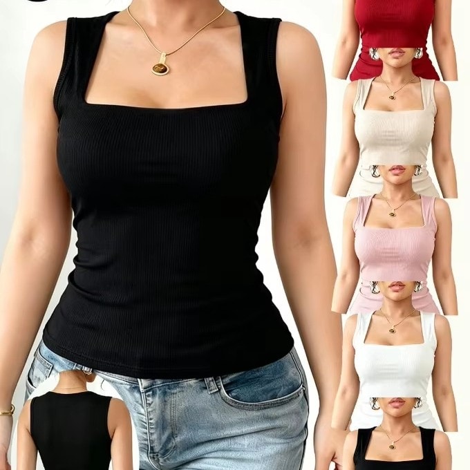 Square-Neck Stretch Tank Top, image 1 of 1