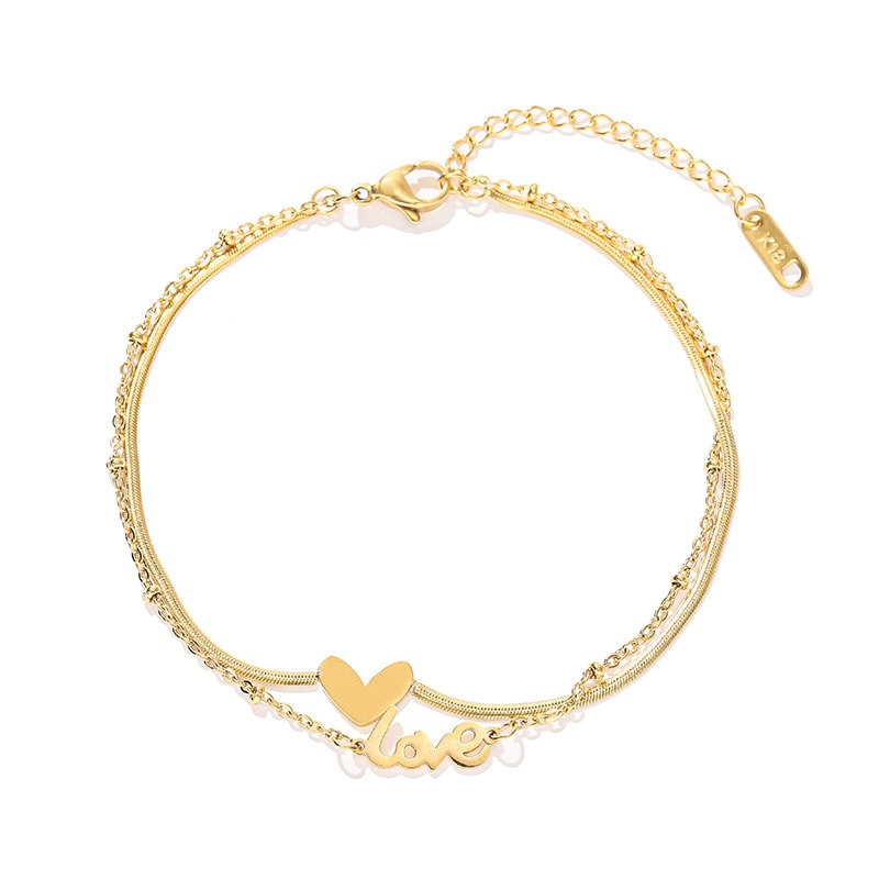 Stainless Steel Heart Layered Anklet, image 1 of 6