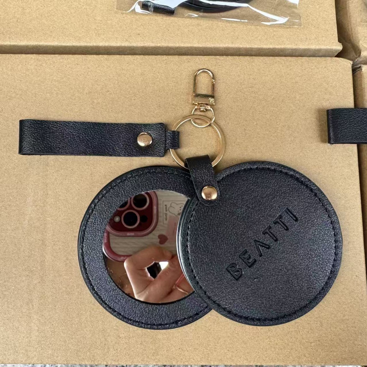 Vegan Leather Round Pocket Mirror, image 1 of 6