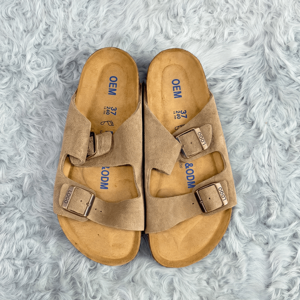 Vegan Leather Suede Cork Footbed Sandals, image 1 of 6